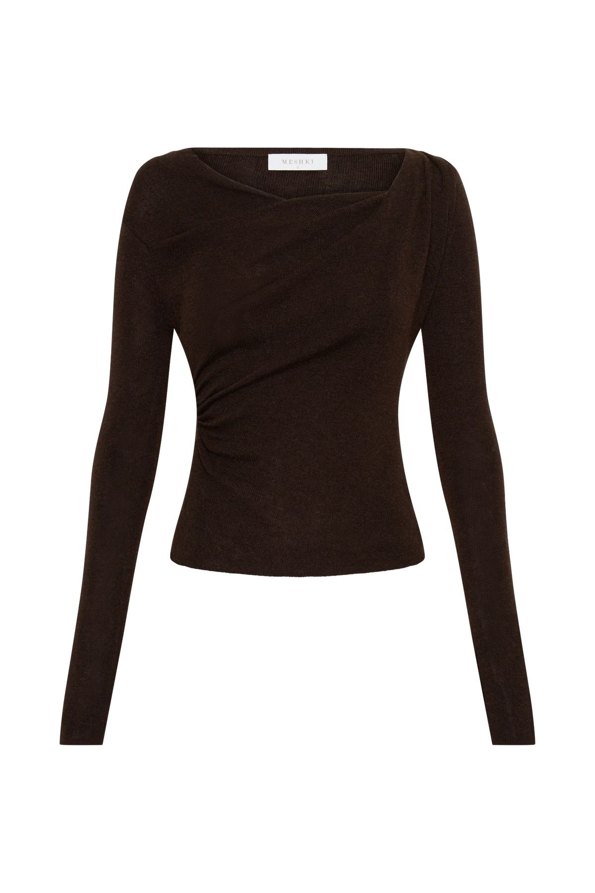 Culver Draped Twist Knit Top Chocolate