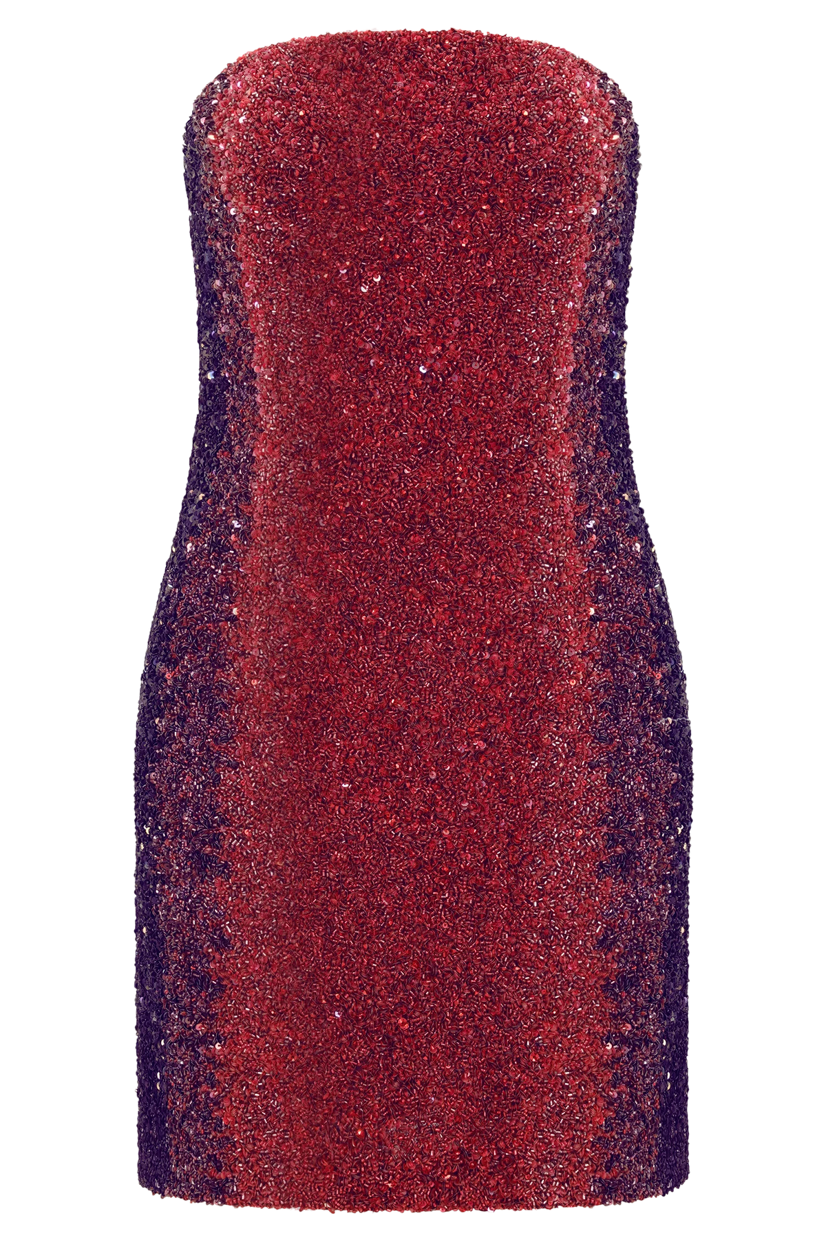 Zander Hand Beaded Strapless Mini Dress Red Ombre