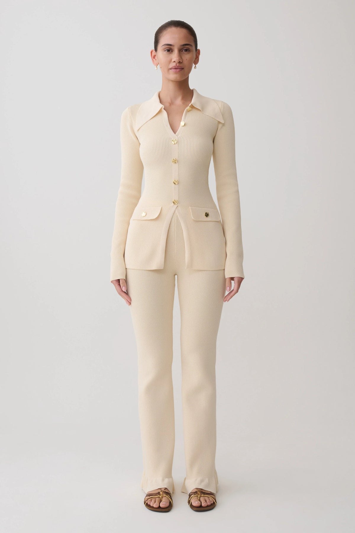 Suzie Ribbed Long Sleeve Longline Top Ivory