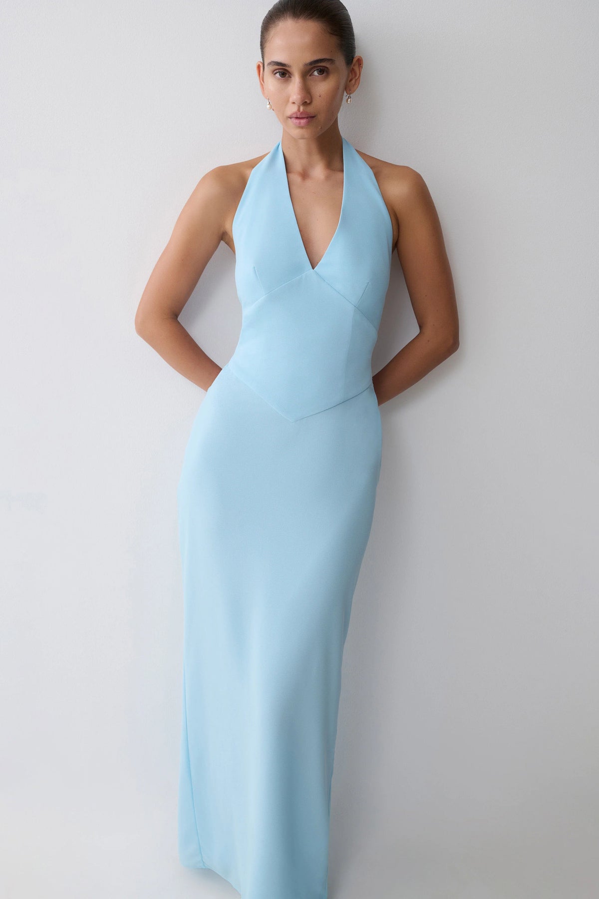 Valentina Chiffon Halter Maxi Dress Pale Blue