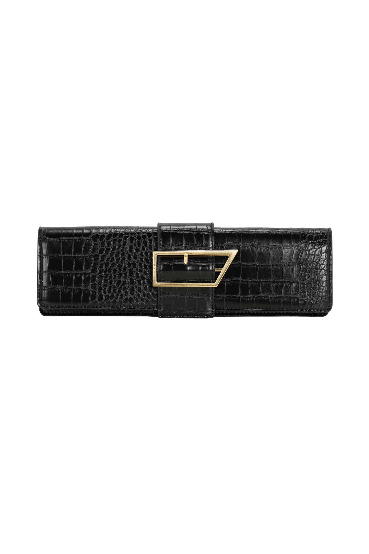 Jessica Faux Leather Crocodile Clutch Black