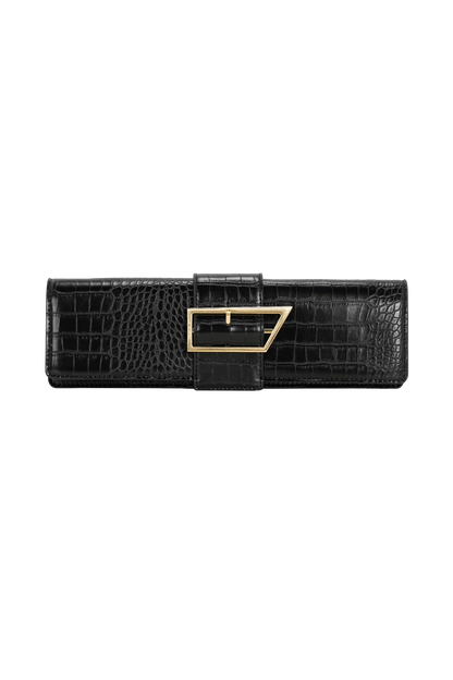 Jessica Faux Leather Crocodile Clutch Black