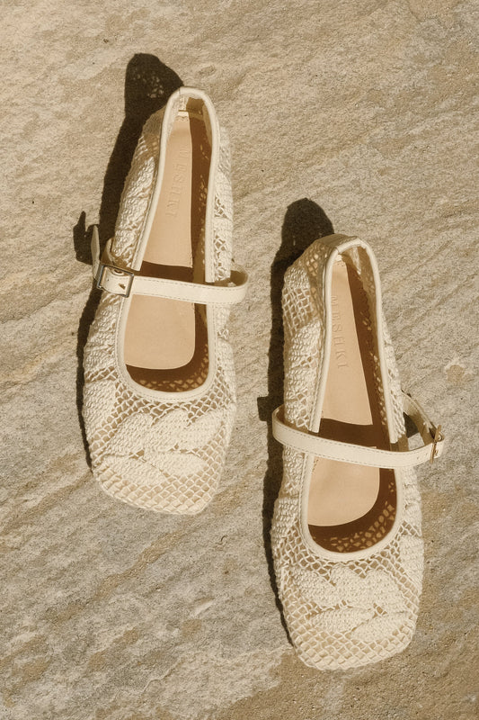 Brighton Lace Applique Flats Ivory