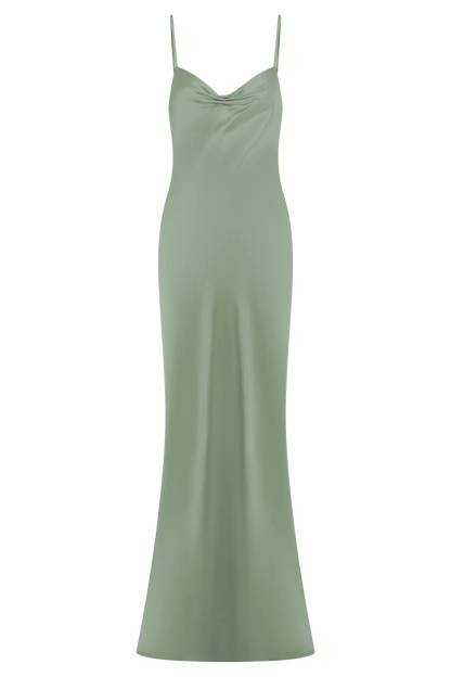 Lilly Sweetheart Satin Maxi Dress Sage