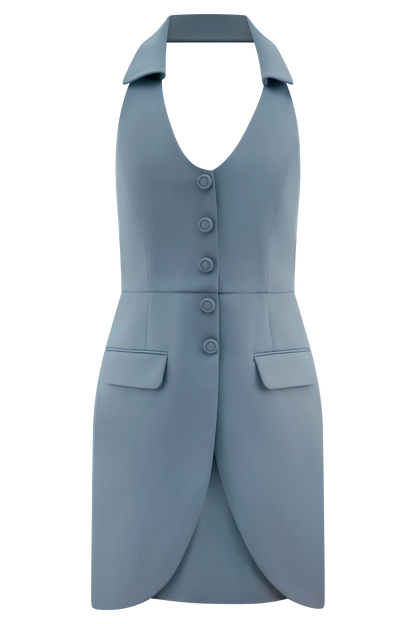 Ruth Cotton Halter Mini Dress Ocean Blue