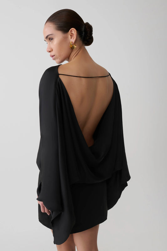 Anoushka Cowl Back Satin Mini Dress Black