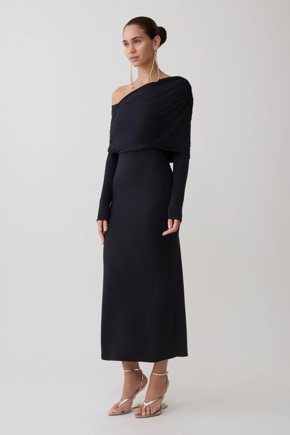 Corinna Modal One Shoulder Midi Dress Black
