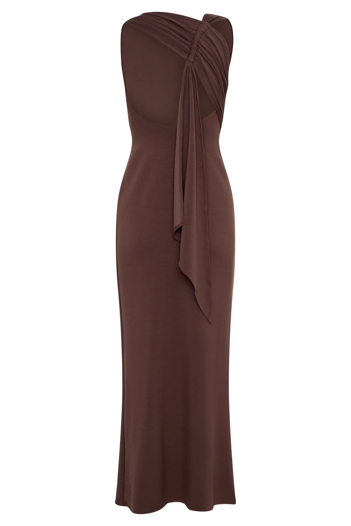Catelyn Asymmetrical Scuba Jersey Midi Dress Cacao Brown