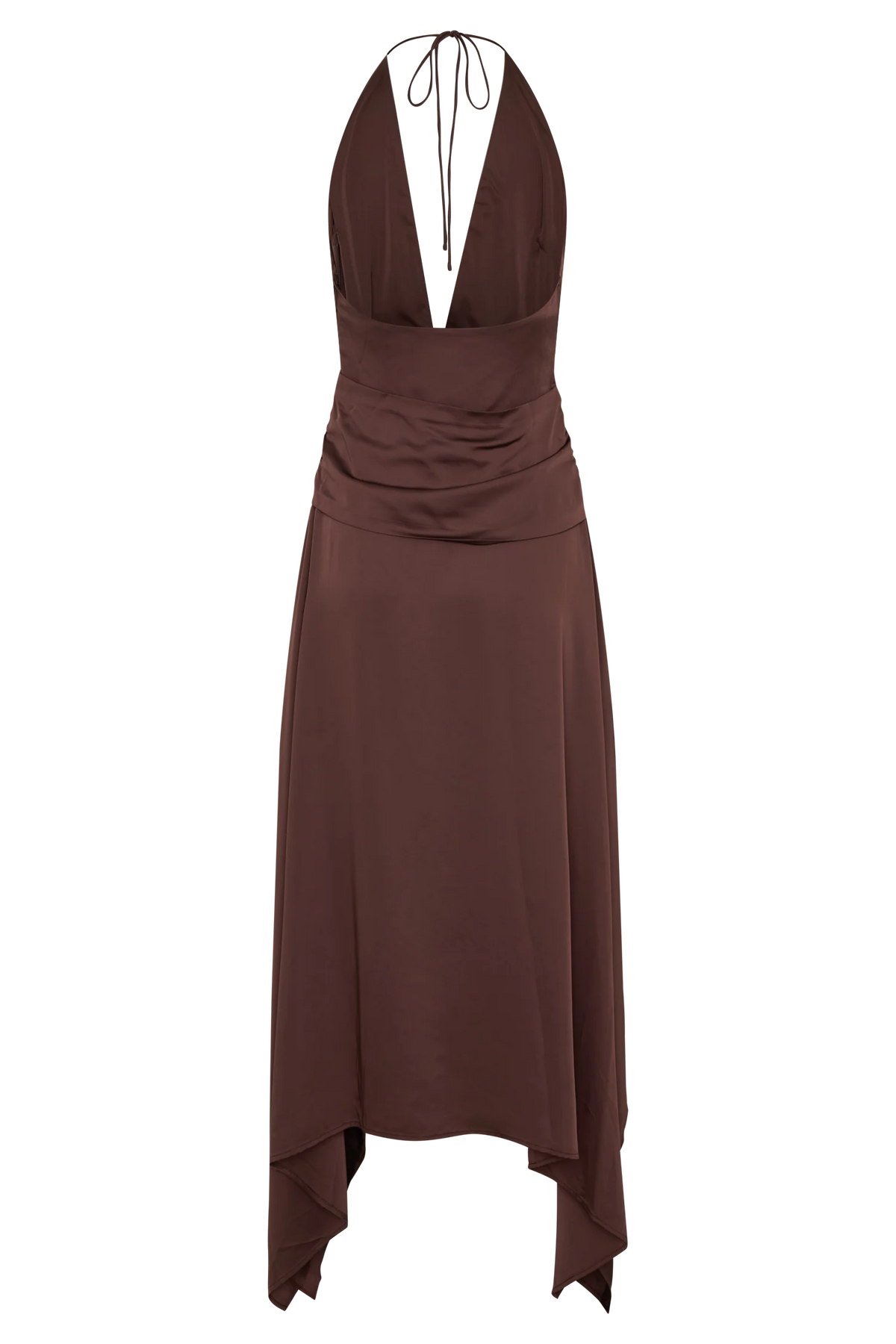 Cyra Plunge Satin Midi Dress Dark Chocolate