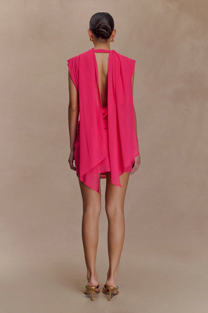 Giulia Chiffon Draped Mini Dress Raspberry