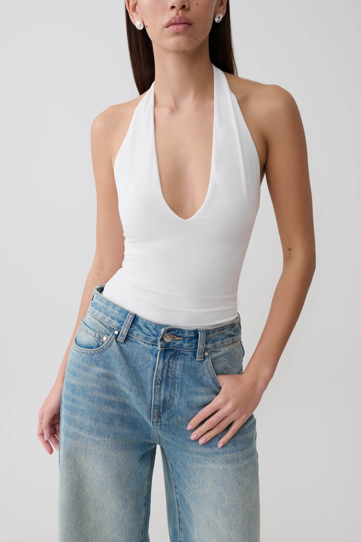 Rebekah Slinky Halter Bodysuit White