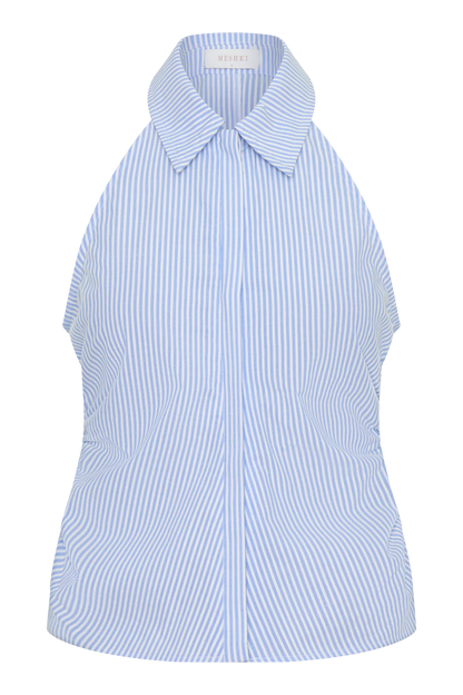Allison Halter Sleeveless Shirt Blue Pinstripe