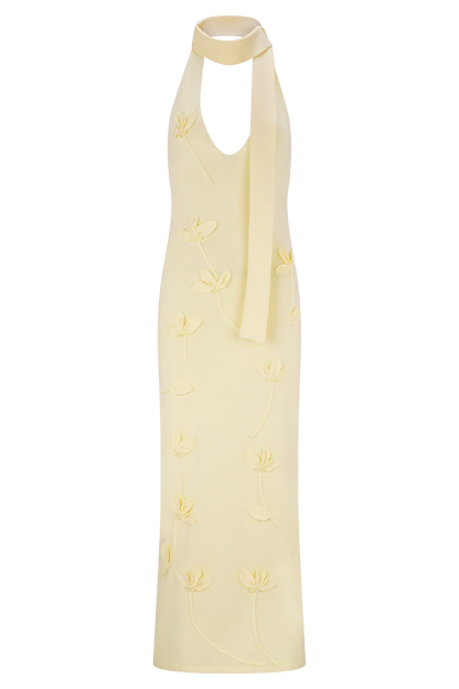 Wynn Floral Knit Midi Dress Lemon