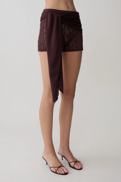 Liora Crochet Shorts With Knit Overlay Chocolate