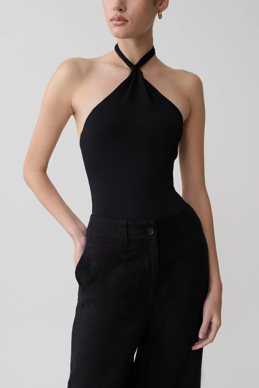 Bambi Twisted Neck Bodysuit Black