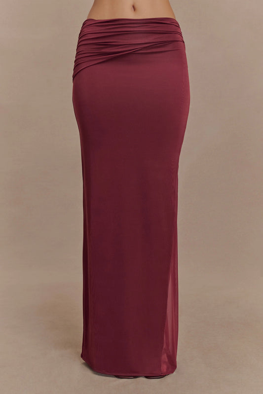 Judy Slinky And Mesh Maxi Skirt Wine