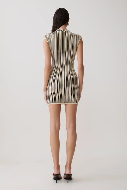 Meggie Striped Sleeveless Mini Dress Black Ivory