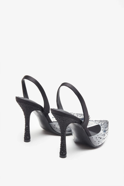 Covergirl Black Diamante Sling Back Pointed Heels