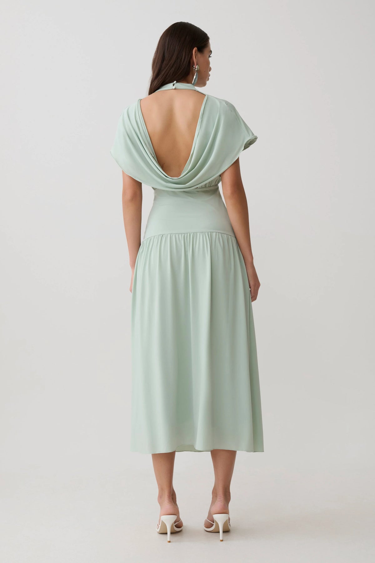 Ailla High Neck Cowl Midi Dress Aqua Grey