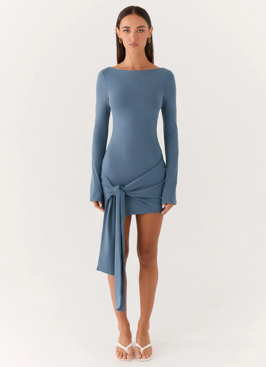 Holiday Scene Mini Dress Coastal Blue