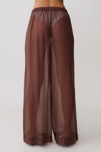 Leilani Sheer Drawstring Wide Leg Pants Chocolate