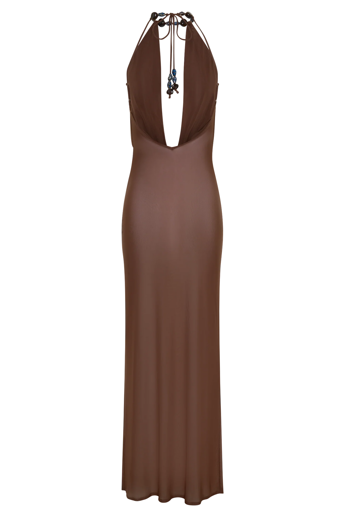 Ethal Mesh Cowl Neck Beaded Maxi Dress Chocolate