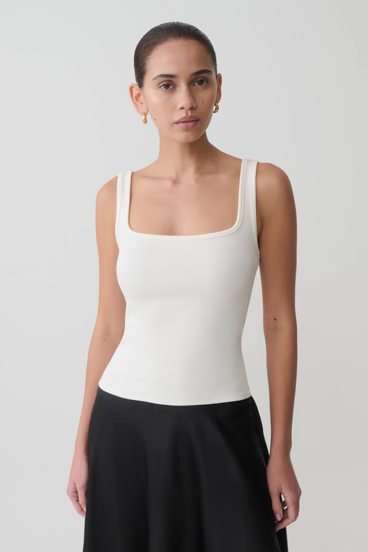 Aisling Ribbed Square Neck Sleeveless Top Ivory