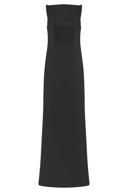 Violet Sleeveless Satin Maxi Dress Black