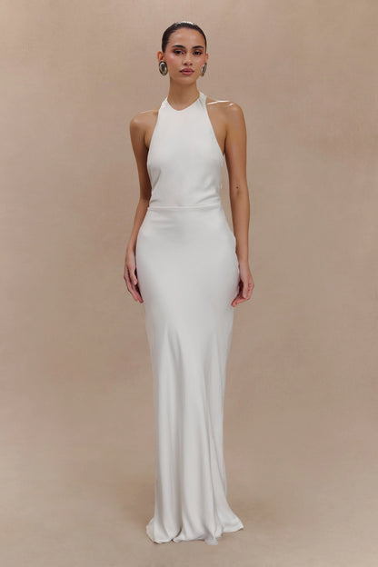 Rinna Satin Halter Maxi Dress Ivory