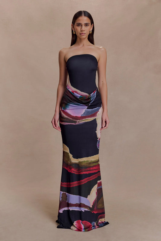 Madison Strapless Slinky Maxi Dress Multi Fluid Reverie Print