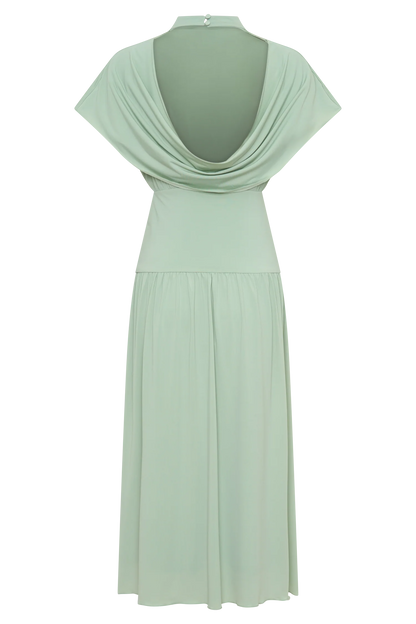 Ailla High Neck Cowl Midi Dress Aqua Grey
