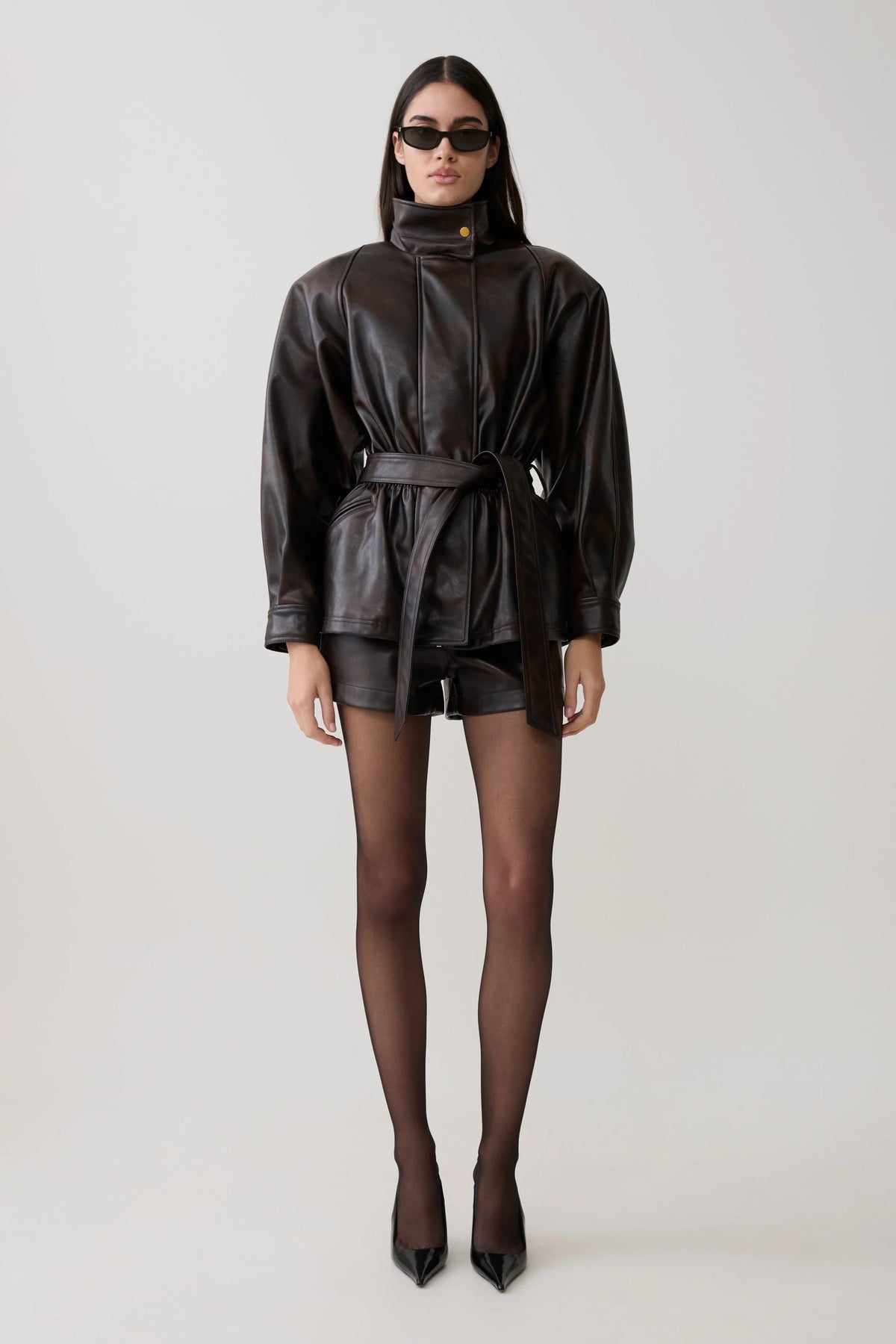 Adaline Faux Leather High Waisted Shorts Dark Chocolate