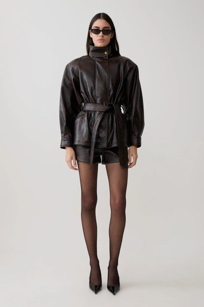 Adaline Faux Leather High Waisted Shorts Dark Chocolate