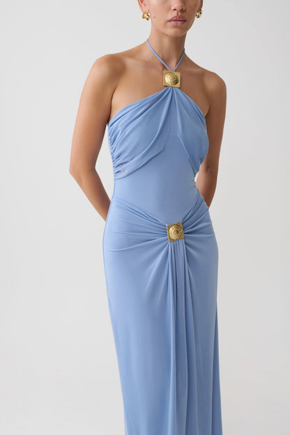 Quincy Halter Maxi Dress With Hardware Cornflower Blue