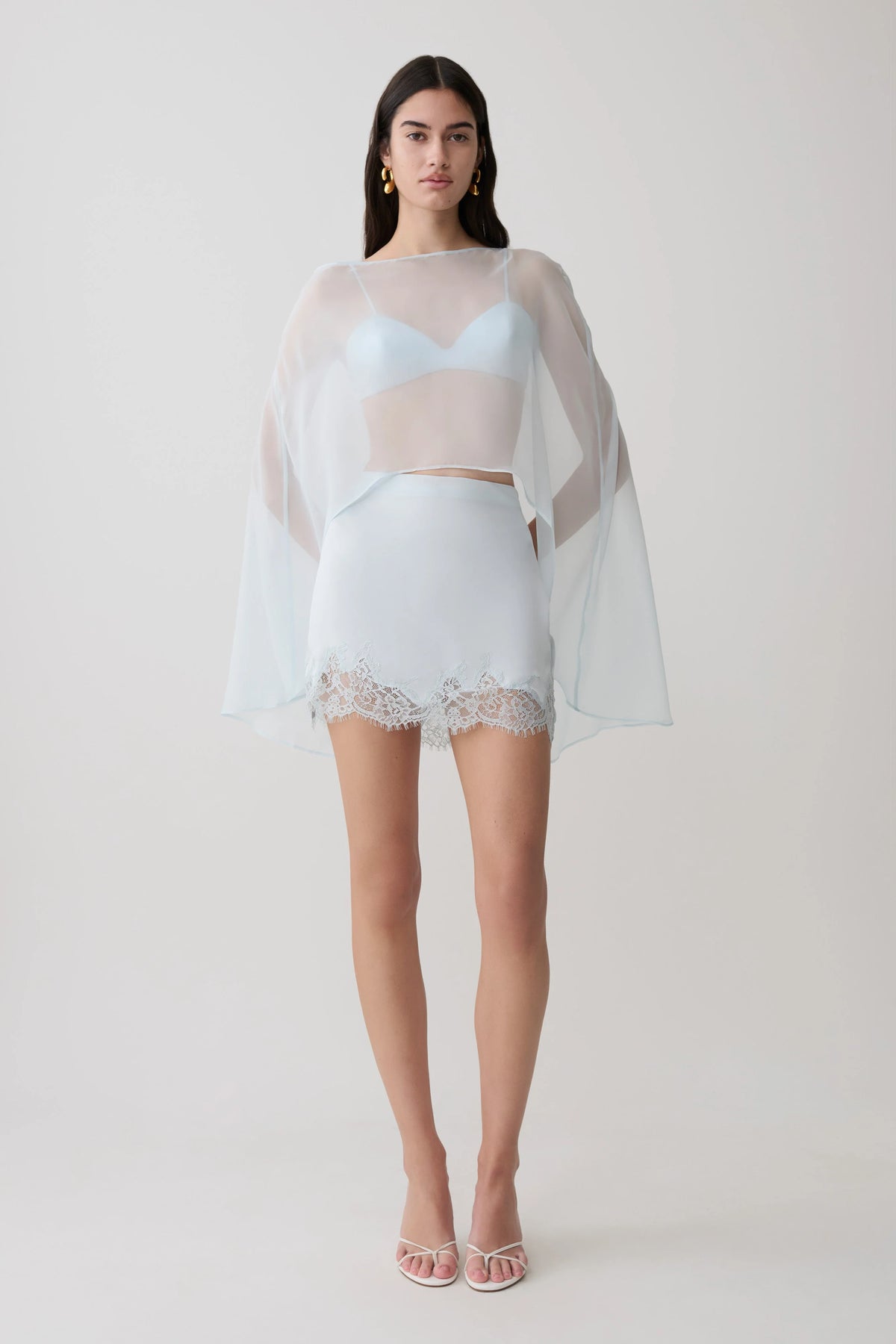 Nina Lace And Satin Mini Skirt Ice Blue