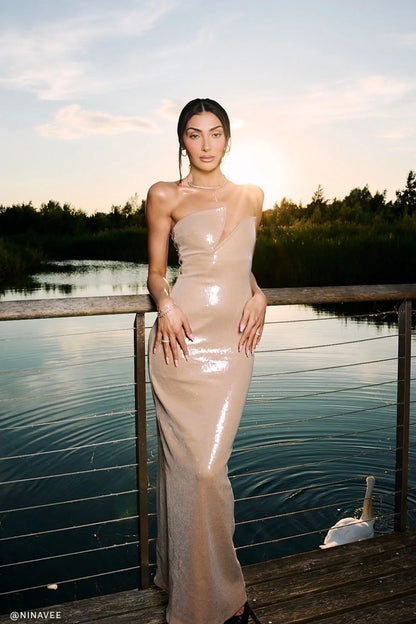 Winston Strapless Sequin Maxi Dress Taupe