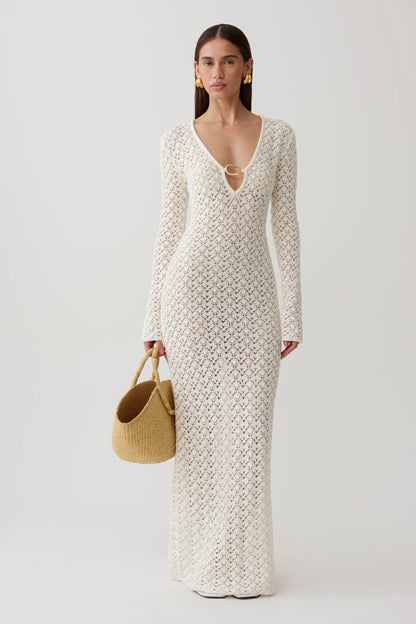 Jamaya Crochet Knit Maxi Dress Ivory