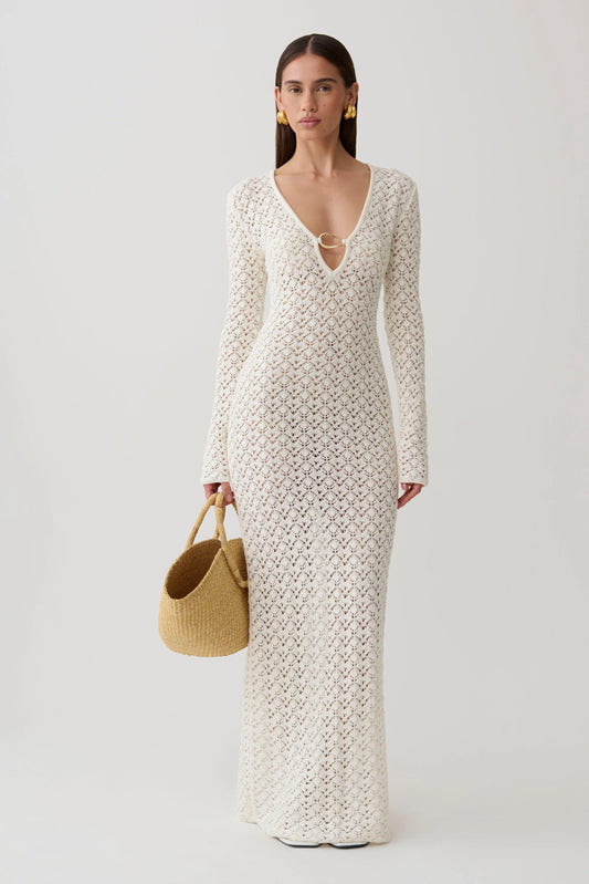 Jamaya Crochet Knit Maxi Dress Ivory