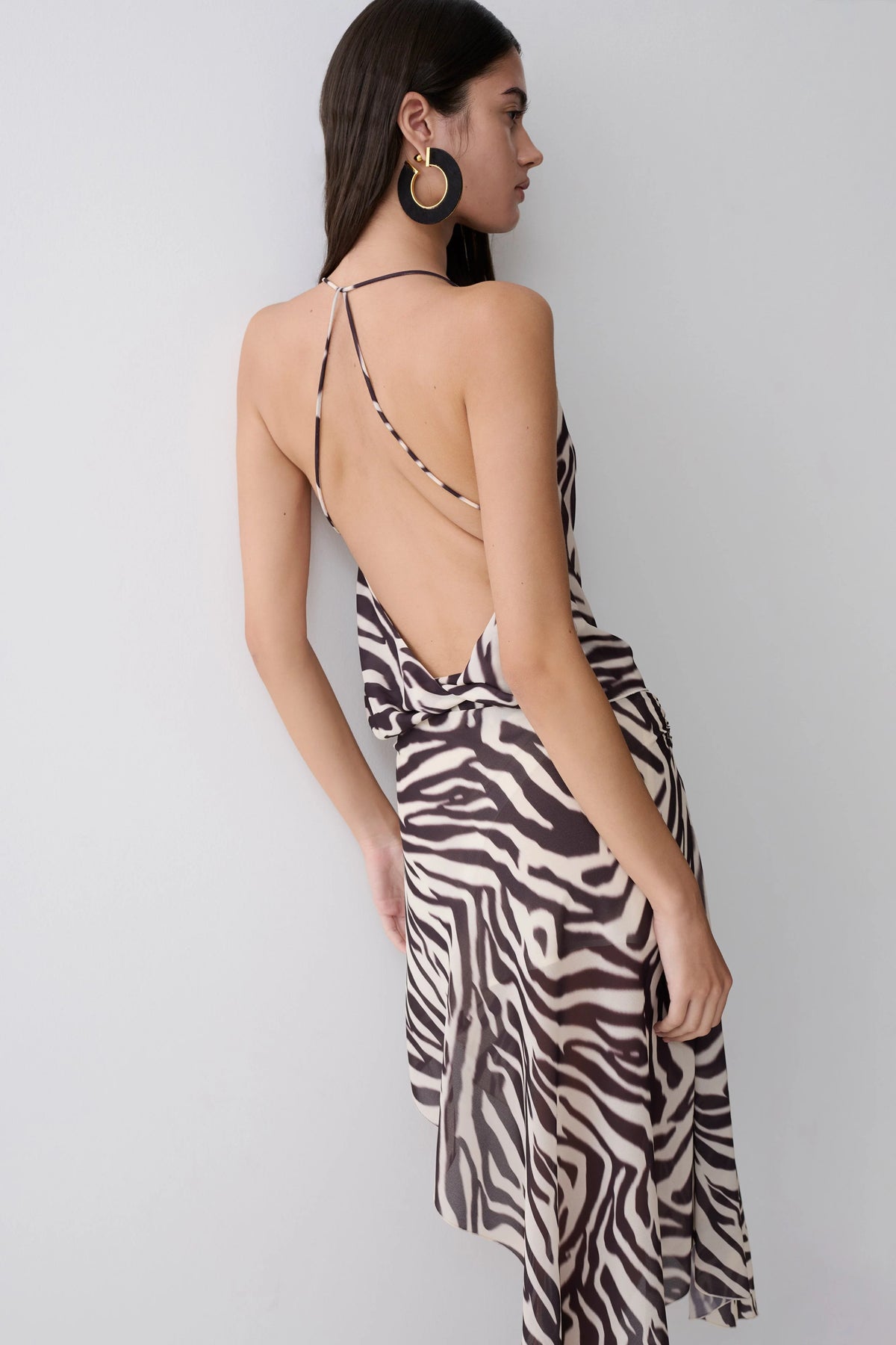 Lana Low Back Chiffon Top Abstract Zebra Print