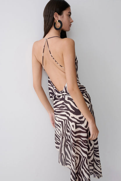 Lana Low Back Chiffon Top Abstract Zebra Print