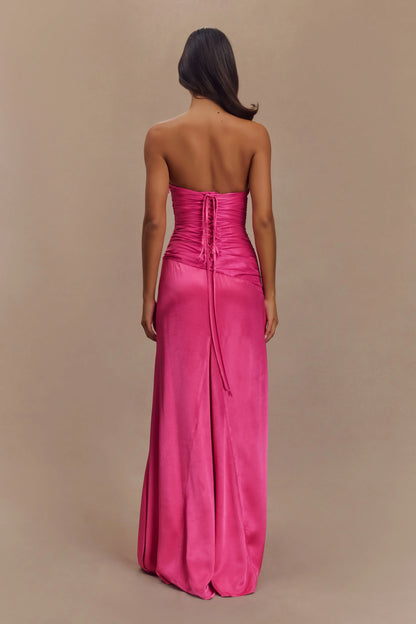 Serena Strapless Taffeta Maxi Dress Crimson Pink