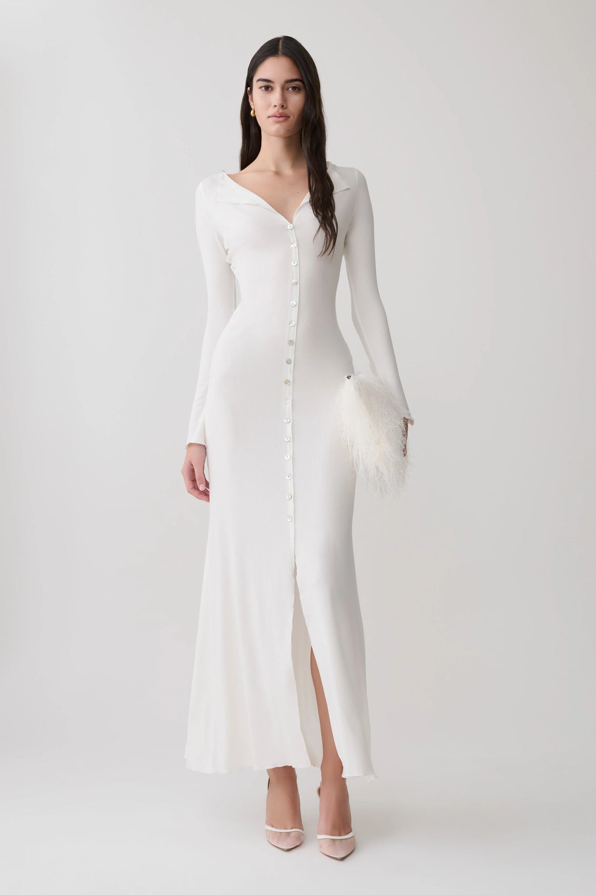 Tanya Buttoned Long Sleeve Maxi Dress White