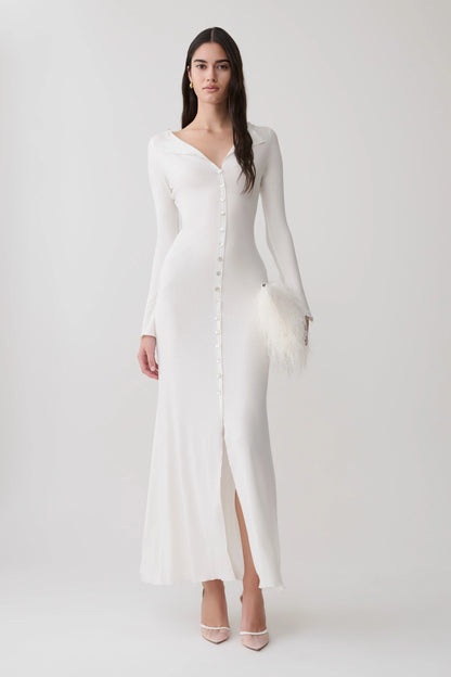 Tanya Buttoned Long Sleeve Maxi Dress White