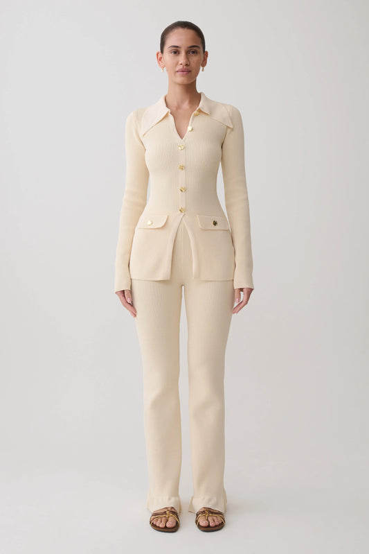 Suzie Ribbed Flared Pants Ivory