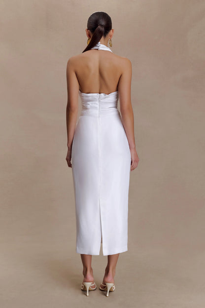 Daniela Ruched Halter Midi Dress White