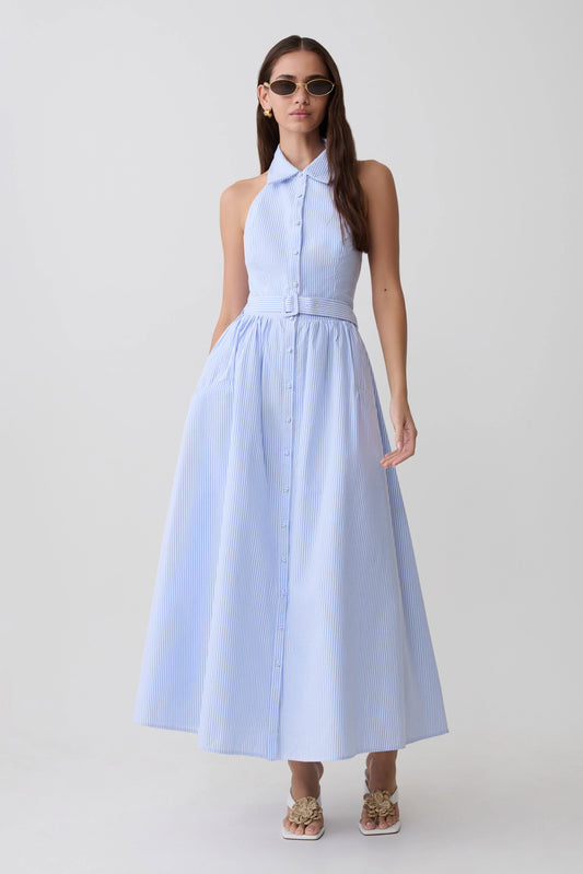 Cindy Collared Midi Dress Blue Pinstripe
