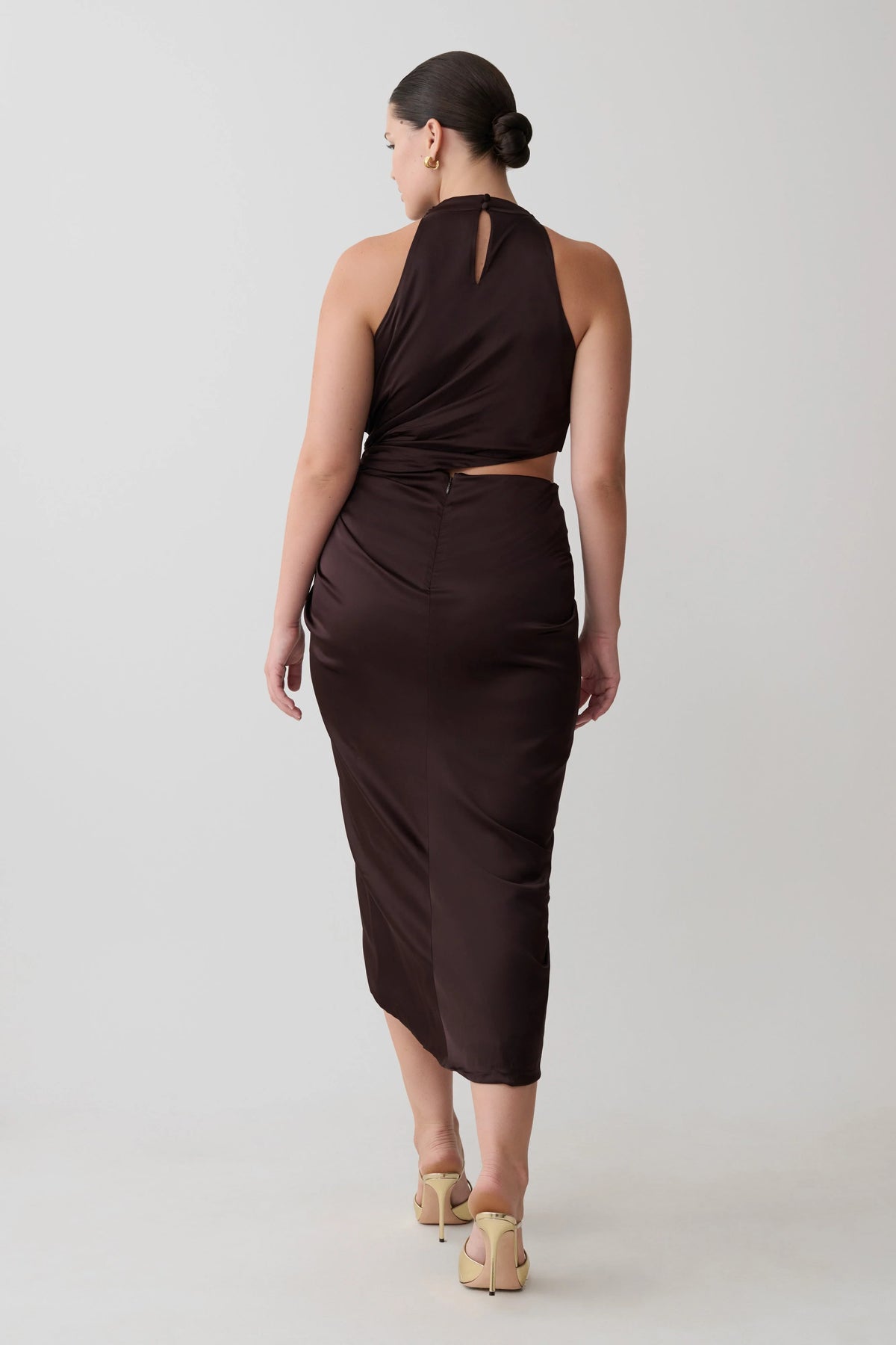 Aveline Draped Halter Midi Dress Dark Chocolate