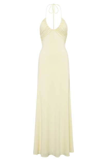 Maely Gathered Slinky Maxi Dress Lemon