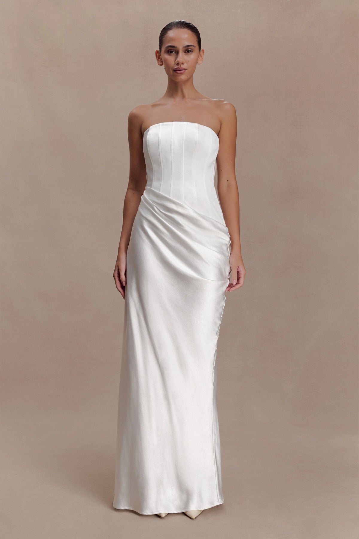 Grace Strapless Draped Waist Maxi Dress Ivory
