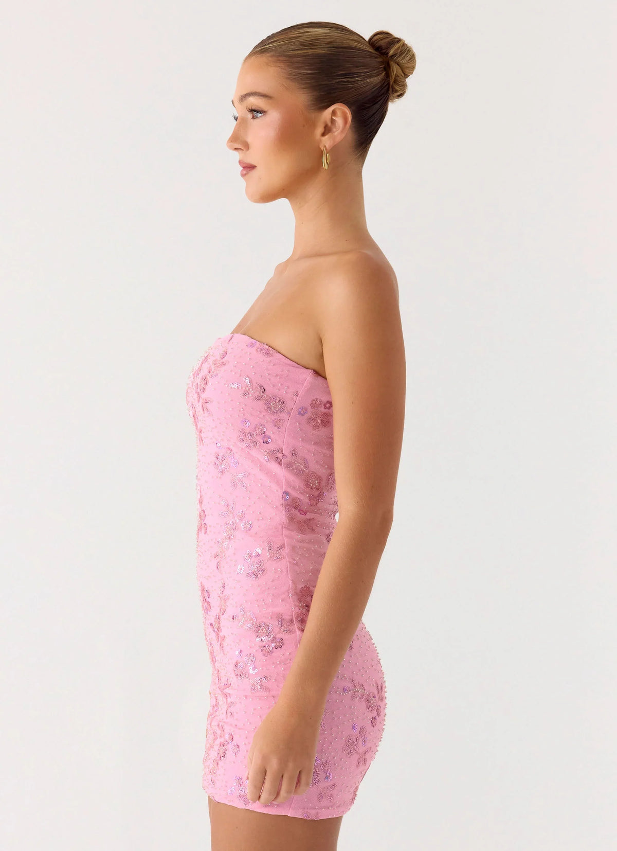 Push Back Beaded Sequin Mini Dress Pink